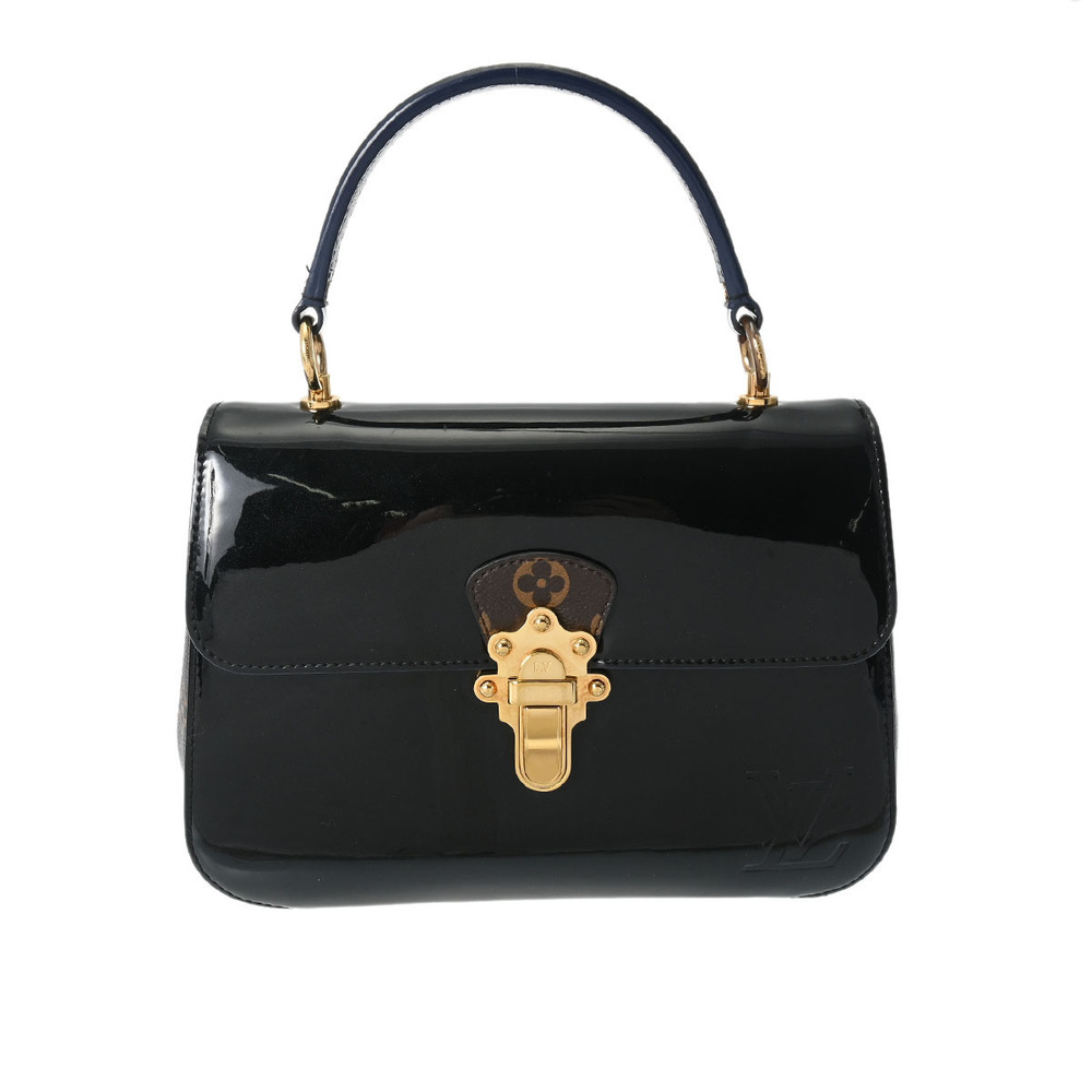 Louis Vuitton Monogram Cherrywood Black Patent Vernis Leather Canvas Handbag